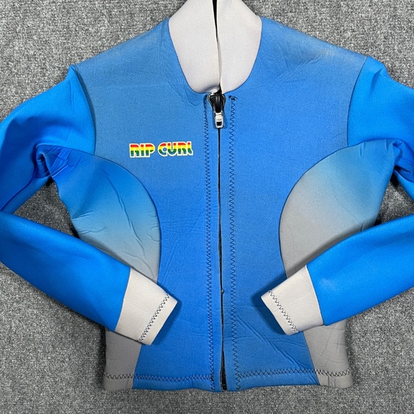 Vintage Rip Curl Wetsuit Top Zip Up USA Made Youth Large Size Blue Rainbow 0578 - Picture 6 of 12